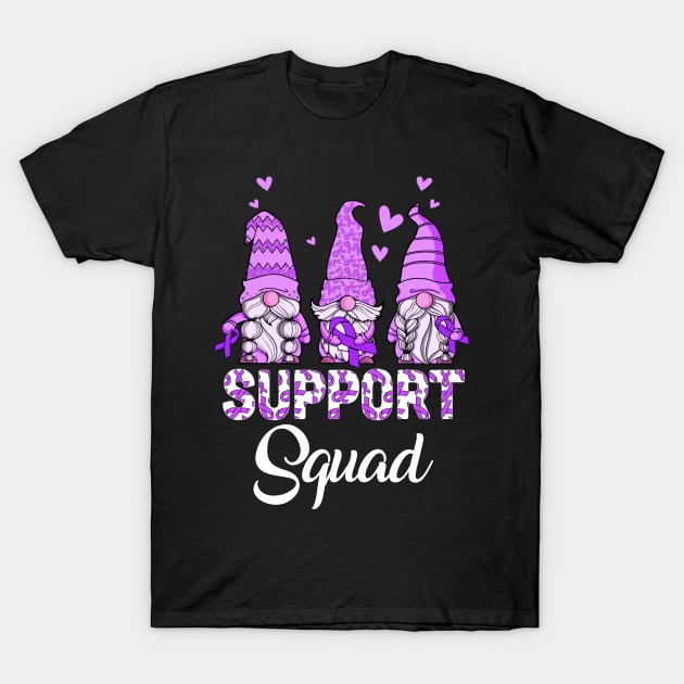 Gnomies Support Squad Purple Ribbon Epilepsy Awareness T-Shirt by Bruce D Hubbard